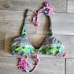 Victoria's Secret String Bikini Top Marrakesh Medium Pink Green Floral Lined